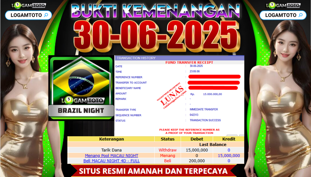 SELAMAT KEPADA MEMBER SETIA LOGAMTOTO BERHASIL JACKPOT DI PERMAINAN TOGEL BRAZIL NIGHT DENGAN PREDIKSI JITU
